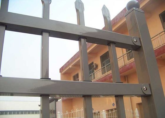 Jardín negro moderno Zinc Post cuadrado paneles de tubos de hierro forjado cerco de acero con 7 pies de ancho