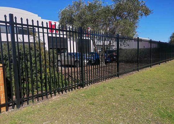 Jardín negro moderno Zinc Post cuadrado paneles de tubos de hierro forjado cerco de acero con 7 pies de ancho